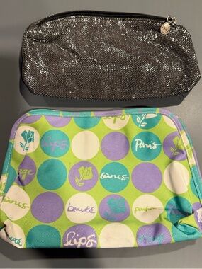 Lancome Black Sparkle Zip Pouch & Polka Dot Cosmetic Bag